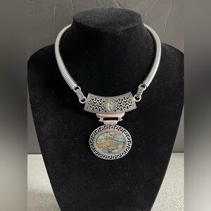 Mexztic Silver Toned Metal Statement Necklace